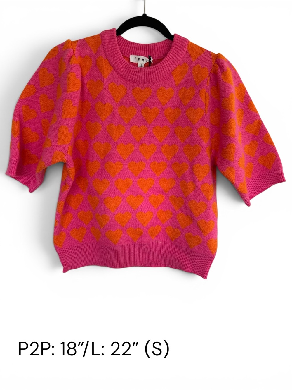 THML Pink & Orange Heart-Print Crewneck Sweater